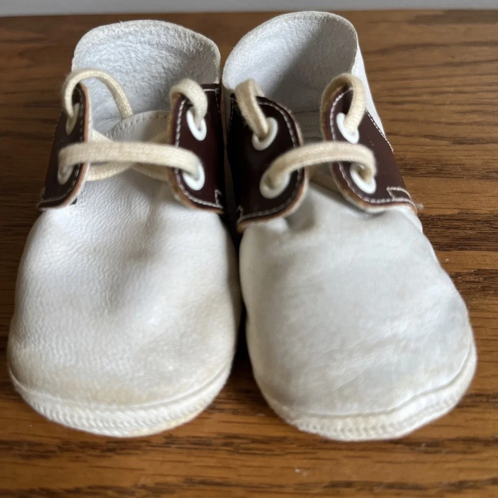 Vintage‎ Mrs. Days Ideal Infant Saddle Shoes Sz 1 Soft Leather Brown White w/box